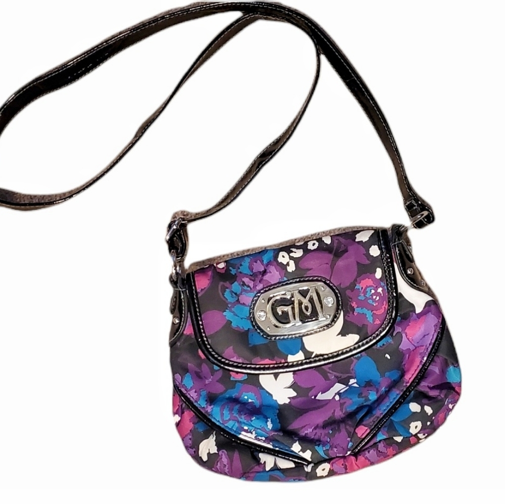 GM Brand cute colorful  Purple and Teal floral crossbody bag.